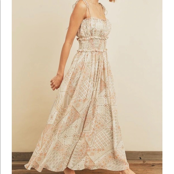 Paisley Shirred Maxi Dress - Natural/Multi - Picture 2 of 7